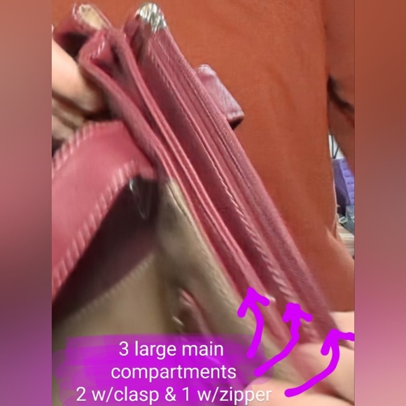 ANNA MARTINA FRANCO NWOT 3 lg pouch shoulder bag, Reddish/Burgundy & Tan colour - Picture 12 of 16